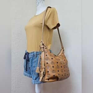 MCM Cognac Monogram Medium Shoulder Bag AUTHENTIC